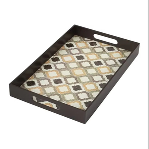 Plateau à thé en bois imprimé de luxe avec poignée pour la maison, hôtel, école et restaurant au prix d'usine direct - Product Image 1