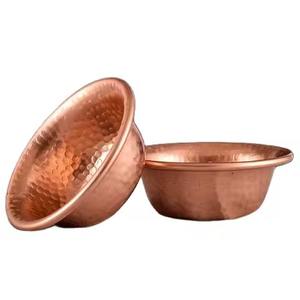 Set of 2 Hammered Copper Plated Round Bowls Stylish <b>Tableware</b> Perfect for Serving Food and Fruits - Product Image 1