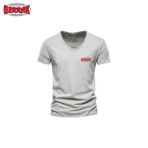 100% T-shirt tricoté uni en coton pour hommes Logo personnalisé grande taille vêtements motif solide - Product Image 3