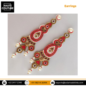 Personalización Disponible para Pendientes de Diseño Étnico con Piedras Rojas y Doradas, Pendientes Bordados a Mano para Mujer en Oferta - Product Image 4
