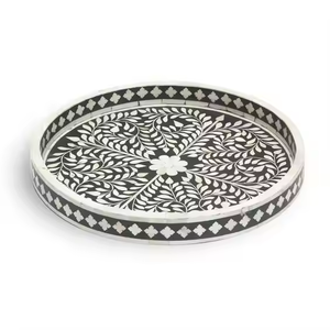 ถาดเสิร์ฟลายดอกไม้สไตล์โมเดิร์นฝังกระดูกทรงสี่เหลี่ยมทนทานทำด้วยมือ - Product Image 4