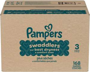 Pañales Pampers Swaddlers, Talla 3 (13-26 lbs), 168 Unidades, Absorbentes, Mantienen al Bebé Seco y Cómodo, Seguros para la Piel, Desechables - Product Image 1