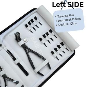 Kit d'outils pour extensions de cheveux : Pince à retirer les micro-anneaux, Pince à sertir pour micro-anneaux, Pince à sertir pour extensions à bandes, Pince à séparer les mèches, Coupe-adhésif, Clips auto-agrippants - Product Image 4