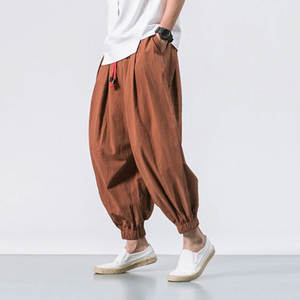 กางเกงวิ่งขายาวมีหลายกระเป๋ากางเกงกิโมโนสีน้ำตาลสีน้ำเงิน - Product Image 4