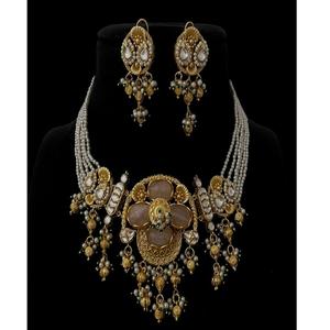 Beautiful Gold Plated Trendy Moissanite <b>Pearl</b> Blossom Bridal <b>Necklace</b> <b>Set</b> <b>Earrings</b> Women Designer Jewelry Engagement Gift - Product Image 3