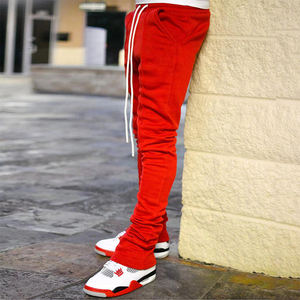 Pantalones de chándal acampanados apilados para hombre con logotipo personalizado, ropa de calle informal con bolsillos, 100% de algodón, transpirable, con cierre de cordón - Product Image 4