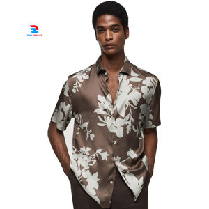 Chemises habillées à boutons et col montant en satin polyester pour homme Chemises streetwear décontractées à manches longues à col tournant et à sublimation - Product Image 1