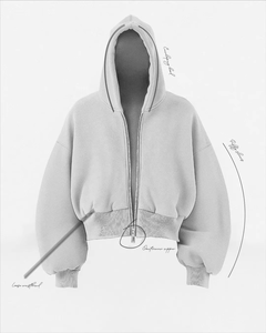 Personnalisé 600gsm Zip Up Hoodies Crop à manches longues Heavyweight Hoodie Hommes Boxy Strass Zipper Hoodies pour Hommes - Product Image 4