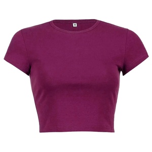 Camisetas Cortas de Moda para Mujer, Camisetas de Algodón con Logotipo Personalizado, Camisetas Cortas con Cuello Redondo para Mujer - Product Image 1