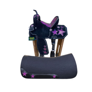 Customizable Western Equestrian Horse Saddle Cutback Contoured Felt Saddle Pad <b>Glitter</b> Star Patch Argentina Cowhide Suede - Product Image 3