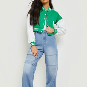 Veste universitaire courte tendance pour femmes, fabrication professionnelle, vestes universitaires courtes pour femmes en couleur unie - Product Image 1