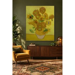 Impression sur toile Fida Van Gogh Tournesols dans un vase sur fond jaune - Product Image 1