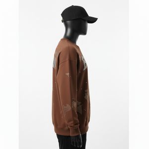 Sudadera de Forro Polar de Lujo para Hombre, 320 GSM, Tejido Cálido de Algodón y Poliéster, Color Marrón, con Logotipo Personalizado con Pedrería, Sudadera Básica - Product Image 3