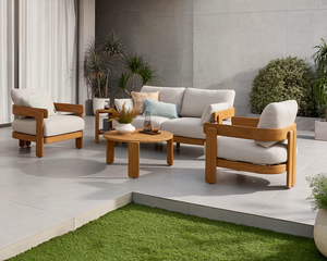 Conjunto de Sofás Contemporáneos para Exteriores de 4 Plazas, Resistentes a la Intemperie, Muebles de Jardín con Cojines Beige, Estructura de Madera Maciza, No Plegables, ARDENA - Product Image 1