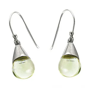 Boucles d'oreilles minimalistes chrétiennes tendance en argent 925, forme goutte d'eau, avec cristaux jaunes sertis clos, pour femme, usage quotidien - Product Image 2