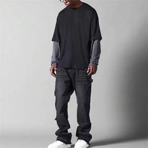 Camiseta de manga larga de doble capa informal de alta calidad para hombre Camiseta de peso pesado de algodón 100% personalizada para hombre - Product Image 2