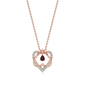 Pendentif en or 18 carats en moissanite en forme de goutte d'eau, style diamant entouré de rubis, pour mariage - Product Image 1