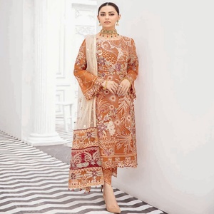 Ramsha ชุดสูทผ้าชีฟองปักลาย3ชิ้นสำหรับนักออกแบบปากีสถานเสื้อผ้างานแต่งงานอินเดียสำหรับงานปาร์ตี้สไตล์รังกูน - Product Image 4