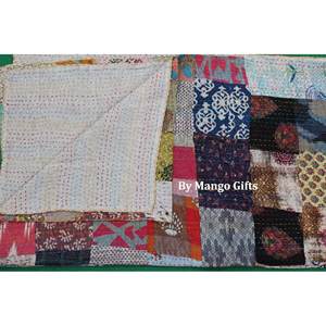 Queen Size Vintage Kantha Quilt Bedspread 100% Cotton <b>Indian</b> Bedcover Traditional Style Ralli <b>Throws</b> Wholesale - Product Image 4