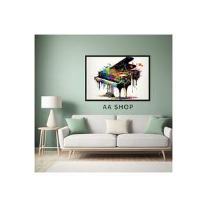<b>Large</b> Size 70x50cm MDF Table Colorful Music Piano <b>Printed</b> <b>Frame</b> Quality Faded Wall Accent - Product Image 2