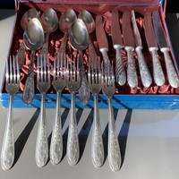 Ensemble de couverts élégants, écologiques et réutilisables, de qualité supérieure, 18 pièces, en acier inoxydable vintage, faits à la main, 6x cuillères à soupe, 6x couteaux