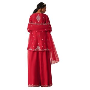 Set di paillettes rosse abbellite Kurti Palazzo all'ingrosso donna abbigliamento etnico OEM fornitore di abbigliamento personalizzato festa di nozze abito vestito - Product Image 5