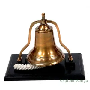 Best Sell Solid Brass Call Desk Bell With Brass Finished On Wooden Base Nautical Desk Bell Product Indian Wholesale Supplier