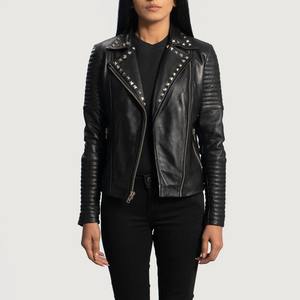 Studded Black Leather <b>Bomber</b> <b>Jacket</b> Genuine Outerwear Fashion Designer Autumn Winter Breathable Cotton Filled Custom Logo - Product Image 2