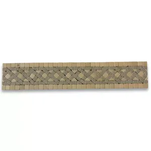 B4657T Sienna 2,25x12 Azulejo de porcelana brillante Borde de mosaico de mármol Listello Quadra Acentos interiores Función de ladrillo refractario Tumbled - Product Image 1