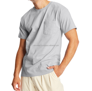 Camiseta para Hombre, Estilo Beefy-T, Tejido Sólido de Poliéster/Algodón, con Bolsillo, Diseño Personalizado, Antiarrugas, Secado Rápido, para Verano - Product Image 1