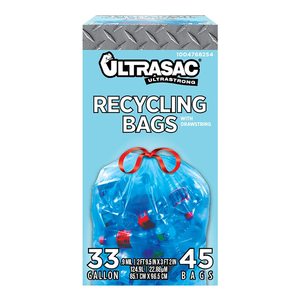 Sacs poubelles de recyclage Ultrasac bleus de 33 gallons, 0,9 mil, 33,5 x 38 pouces, 45 unités, pour usage domestique, industriel et commercial - Product Image 1