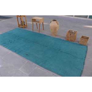 Tapis turc 4,9 x 10,9 pieds, tapis bleu abstrait en laine - Product Image 4