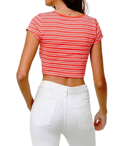 Customized Lining Designs Cotton Made Ribbed Solid Color Casual Wear Cotton Made Women Crop <b>Top</b> t Shirts Streetwear Stylish - Product Image 2