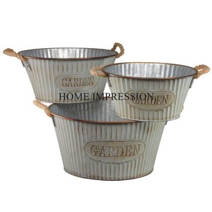 Maceta galvanizada decorativa de Metal de diseño personalizado, juego decorativo para el hogar y el jardín de 3 macetas con asa a precio barato - Product Image 1