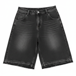 Wholesale OEM Services <b>Men's</b> Mid Rise Denim Zipper Fly <b>Skating</b> Baggy Anti-Wrinkle Breathable Summer Fashion Unisex Denim Shorts - Product Image 5
