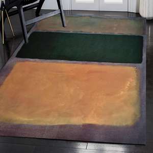 Abstract Orange and Green Rug, Modern Color Block Digital <b>Carpet</b>,Chenille Rug - Product Image 3