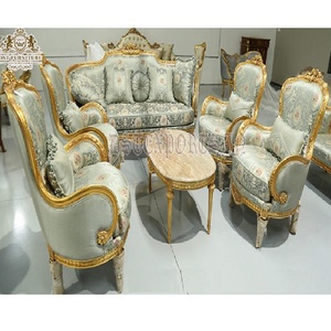 Juego de sofá barroco de madera maciza hecho a mano de lujo, juego de sofá clásico tallado en madera de teca maciza, juego de sofá de lujo de 8 plazas tallado francés - Product Image 1