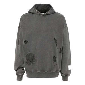 Nouveau style – Sweat à capuche déchiré pour homme, printemps, en polyester/coton, avec appliques, streetwear, haute qualité, épaules tombantes - Product Image 5