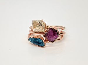 Bijoux minimalistes en pierres précieuses plaquées or 18 carats, quartz citron brut naturel, apatite, améthyste, bagues de mode - Product Image 2