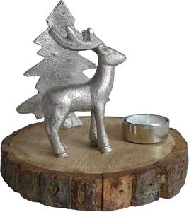 Aluminum metal raw nickel plated and mango wood Christmas candle holder Christmas decoration <b>Festival</b> <b>gifts</b> - Product Image 2