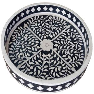 Eid especial redondo negro hueso y bandeja de madera diseño Floral Bandejas para servir bandeja decorativa mejor calidad diseñada por Lametierartz - Product Image 1