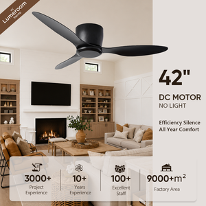 Ventilador de Techo Empotrado de 42 Pulgadas Sin Luz, Aspas de ABS, Ventilador de Techo Negro Moderno, Motor DC Silencioso, Control Remoto - Product Image 1