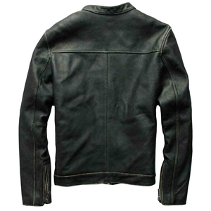 Veste en cuir pour homme, style biker décontracté, rétro, effet vieilli, cuir véritable, streetwear vintage, veste de moto en cuir - Product Image 6