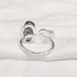 Rough Stone Jewelry Women's <b>Ring</b> Natural Raw Herkimer Diamond Gemstone Birthstone <b>Adjustable</b> Heart <b>Ring</b> 925 <b>Sterling</b> <b>Silver</b> <b>Ring</b> - Product Image 5