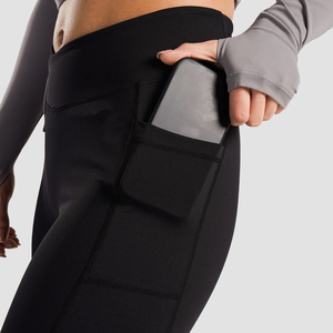 Leggings de gymnastique unisexe en spandex de haute qualité avec logo personnalisé porte-poche extensible et respirant avec cordon de serrage taille haute - Product Image 3