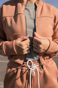 Ensemble survêtement jogging en molleton de coton biologique avec veste à capuche zippée et pantalon de survêtement streetwear d'hiver avec logo personnalisé - Product Image 5