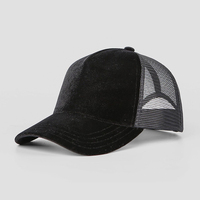 Gorra de camionero de terciopelo de 5 paneles, gorro de malla de red bordado con logotipo personalizado borroso liso de fabricante chino de alta calidad