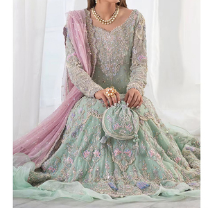Robe de soirée indienne et pakistanaise faite à la main pour femme, longueur ras du sol, avec volants modernes, grandes tailles, coupe professionnelle à col halter - Product Image 3