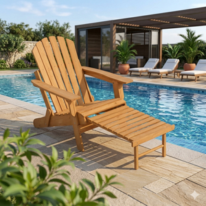 Fauteuil Adirondack moderne en teck massif avec repose-pieds, chaise de relaxation pour patio extérieur et jardin, fabricant indonésien - Product Image 5