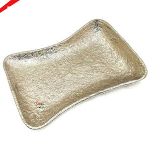 Plateau de service en métal fini argenté de forme ovale de conception unique avec la conception de feuille et de fleur pour l'hôtel - Product Image 5